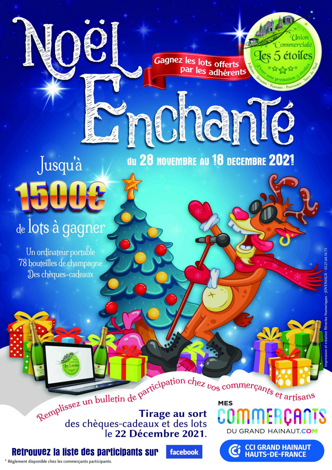 Joveniaux studio reveries numeriques union commerciale des 5 etoiles jeu concours noel enchante affiche